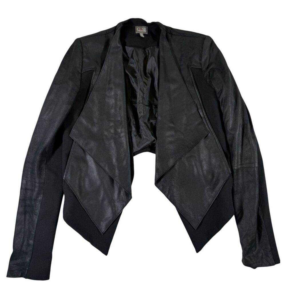 CUSP by Neiman Marcus Black Open Leather Jacket Size XS